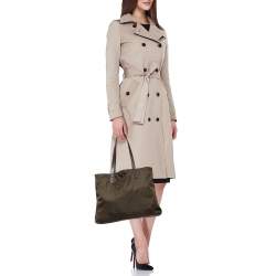 Prada Olive Green Nylon and Leather Shopper Tote