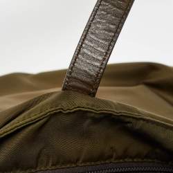 Prada Olive Green Nylon and Leather Shopper Tote