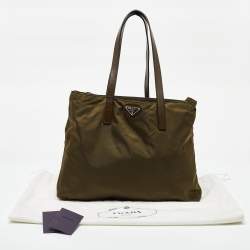 Prada Olive Green Nylon and Leather Shopper Tote