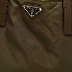 Prada Olive Green Nylon and Leather Shopper Tote