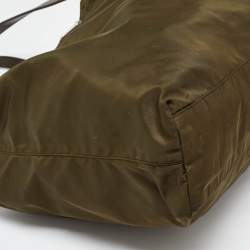 Prada Olive Green Nylon and Leather Shopper Tote