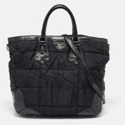 مملوكة مسبقًا Prada Black Nylon and Leather Shopper Tote