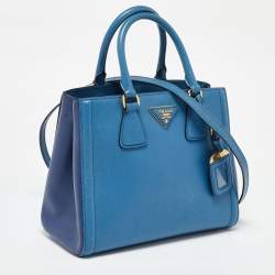 Prada Two Tone Blue Saffiano Leather Open Tote