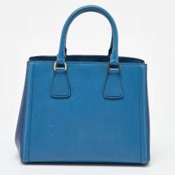 Prada Two Tone Blue Saffiano Leather Open Tote