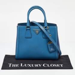 Prada Two Tone Blue Saffiano Leather Open Tote