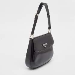 مملوكة مسبقًا Prada Black Brushed Leather Cleo Shoulder Bag