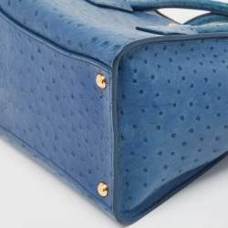 Pre Owned Prada Blue Ostrich Twin Pocket Tote