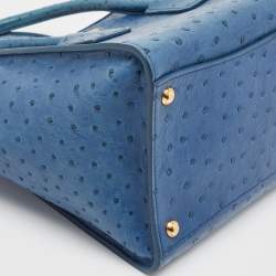 Pre Owned Prada Blue Ostrich Twin Pocket Tote
