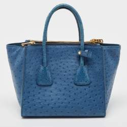 Pre Owned Prada Blue Ostrich Twin Pocket Tote