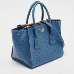 Pre Owned Prada Blue Ostrich Twin Pocket Tote