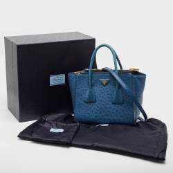 Pre Owned Prada Blue Ostrich Twin Pocket Tote