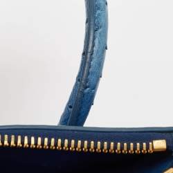 Pre Owned Prada Blue Ostrich Twin Pocket Tote