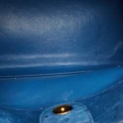 Pre Owned Prada Blue Ostrich Twin Pocket Tote