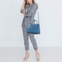 Pre Owned Prada Blue Ostrich Twin Pocket Tote