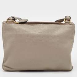 Prada Grey Vitello Daino Leather Double Zip Crossbody Bag
