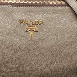 Prada Grey Vitello Daino Leather Double Zip Crossbody Bag