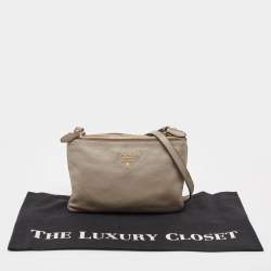 Prada Grey Vitello Daino Leather Double Zip Crossbody Bag