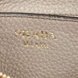 Prada Grey Vitello Daino Leather Double Zip Crossbody Bag