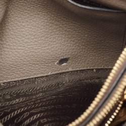 Prada Grey Vitello Daino Leather Double Zip Crossbody Bag