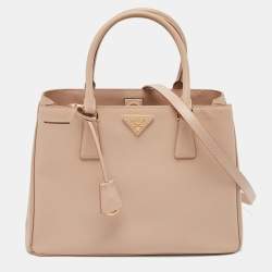 Pre Owned Prada Beige Saffiano Lux Leather Medium Middle Zip Tote