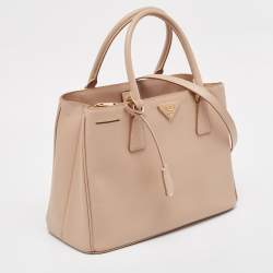 Pre Owned Prada Beige Saffiano Lux Leather Medium Middle Zip Tote