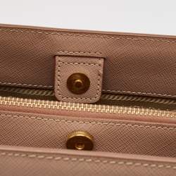 Pre Owned Prada Beige Saffiano Lux Leather Medium Middle Zip Tote