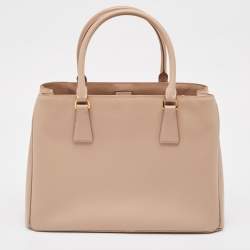 Pre Owned Prada Beige Saffiano Lux Leather Medium Middle Zip Tote