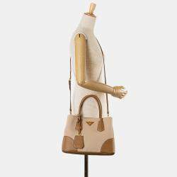 Prada Beige/Brown Canapa and Saffiano Double Satchel Bag