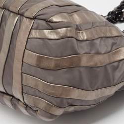 Pre Owned Prada Grey Leather and Nylon Mordore Stripe Tote