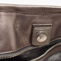 Pre Owned Prada Grey Leather and Nylon Mordore Stripe Tote