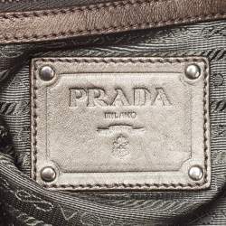 Pre Owned Prada Grey Leather and Nylon Mordore Stripe Tote