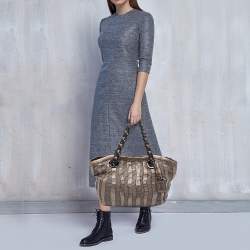 Pre Owned Prada Grey Leather and Nylon Mordore Stripe Tote