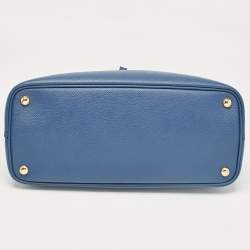 Pre Owned Prada Blue Saffiano Cuir Leather Medium Double Handle Tote