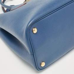 Pre Owned Prada Blue Saffiano Cuir Leather Medium Double Handle Tote