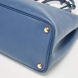 Pre Owned Prada Blue Saffiano Cuir Leather Medium Double Handle Tote