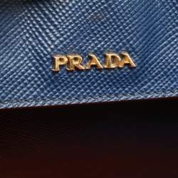 Pre Owned Prada Blue Saffiano Cuir Leather Medium Double Handle Tote