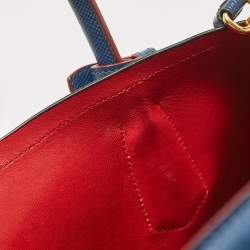 Pre Owned Prada Blue Saffiano Cuir Leather Medium Double Handle Tote