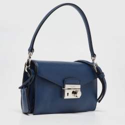 Pre Owned Prada Blue Saffiano Lux Leather Mini Sound Flap Crossbody Bag
