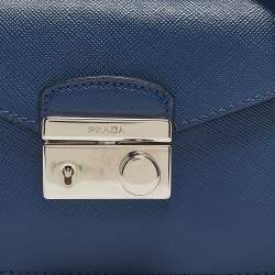 Pre Owned Prada Blue Saffiano Lux Leather Mini Sound Flap Crossbody Bag
