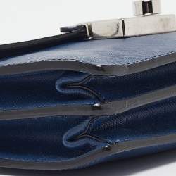Pre Owned Prada Blue Saffiano Lux Leather Mini Sound Flap Crossbody Bag