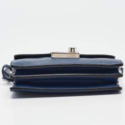 Pre Owned Prada Blue Saffiano Lux Leather Mini Sound Flap Crossbody Bag
