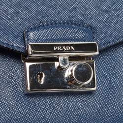 Pre Owned Prada Blue Saffiano Lux Leather Mini Sound Flap Crossbody Bag