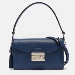 Pre Owned Prada Blue Saffiano Lux Leather Mini Sound Flap Crossbody Bag