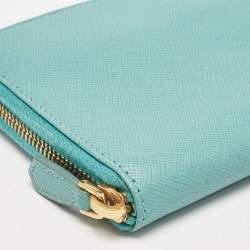 Pre Owned Prada Turquoise Saffiano Metal Leather Zip Continental Wallet
