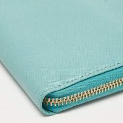 Pre Owned Prada Turquoise Saffiano Metal Leather Zip Continental Wallet