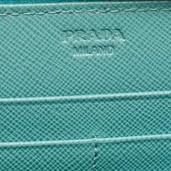 Pre Owned Prada Turquoise Saffiano Metal Leather Zip Continental Wallet