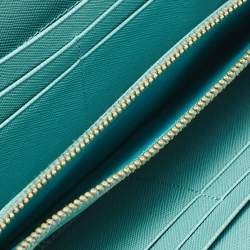 Pre Owned Prada Turquoise Saffiano Metal Leather Zip Continental Wallet