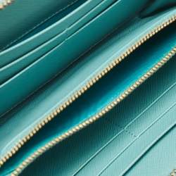 Pre Owned Prada Turquoise Saffiano Metal Leather Zip Continental Wallet