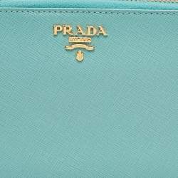 Pre Owned Prada Turquoise Saffiano Metal Leather Zip Continental Wallet