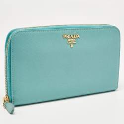 Pre Owned Prada Turquoise Saffiano Metal Leather Zip Continental Wallet